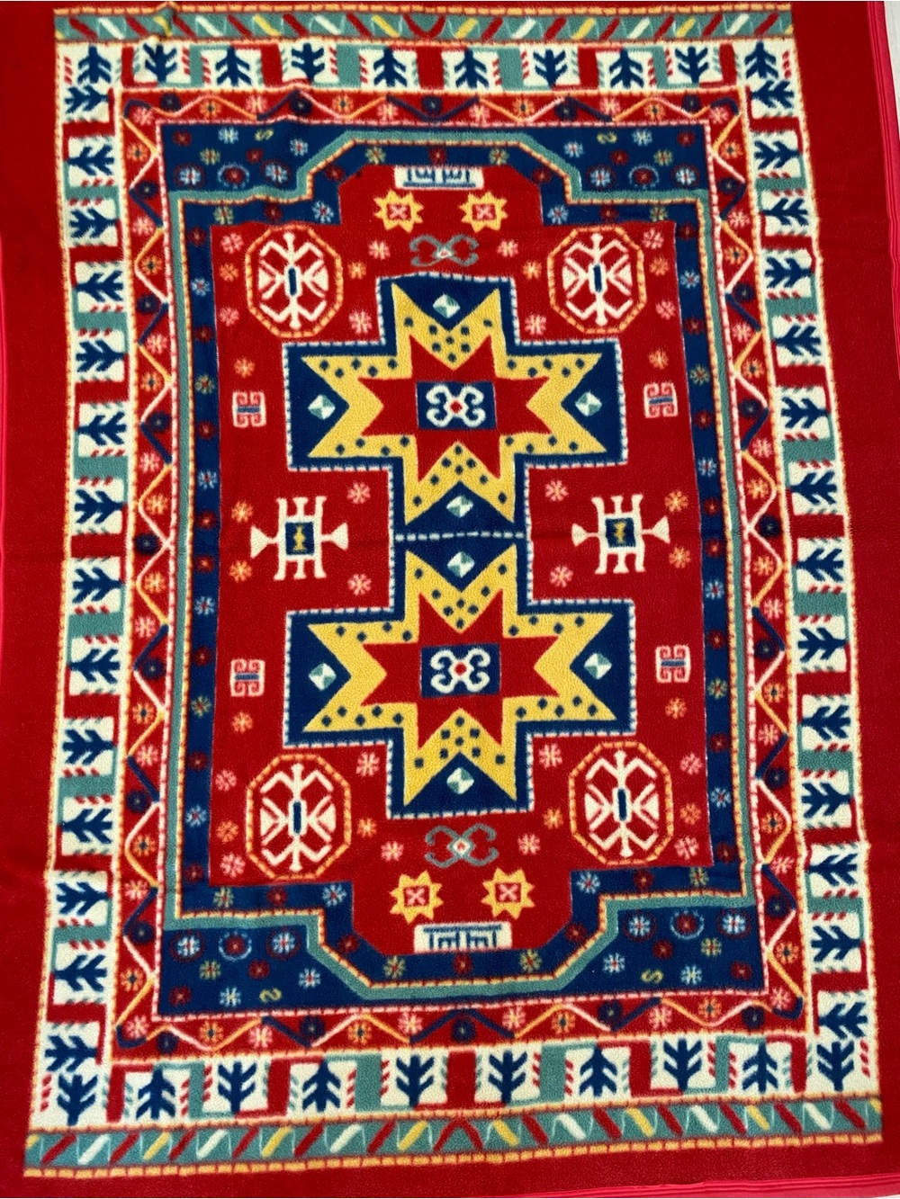 Vintage Revert Spain Red Reversible Geometric Fleece Throw Blanket